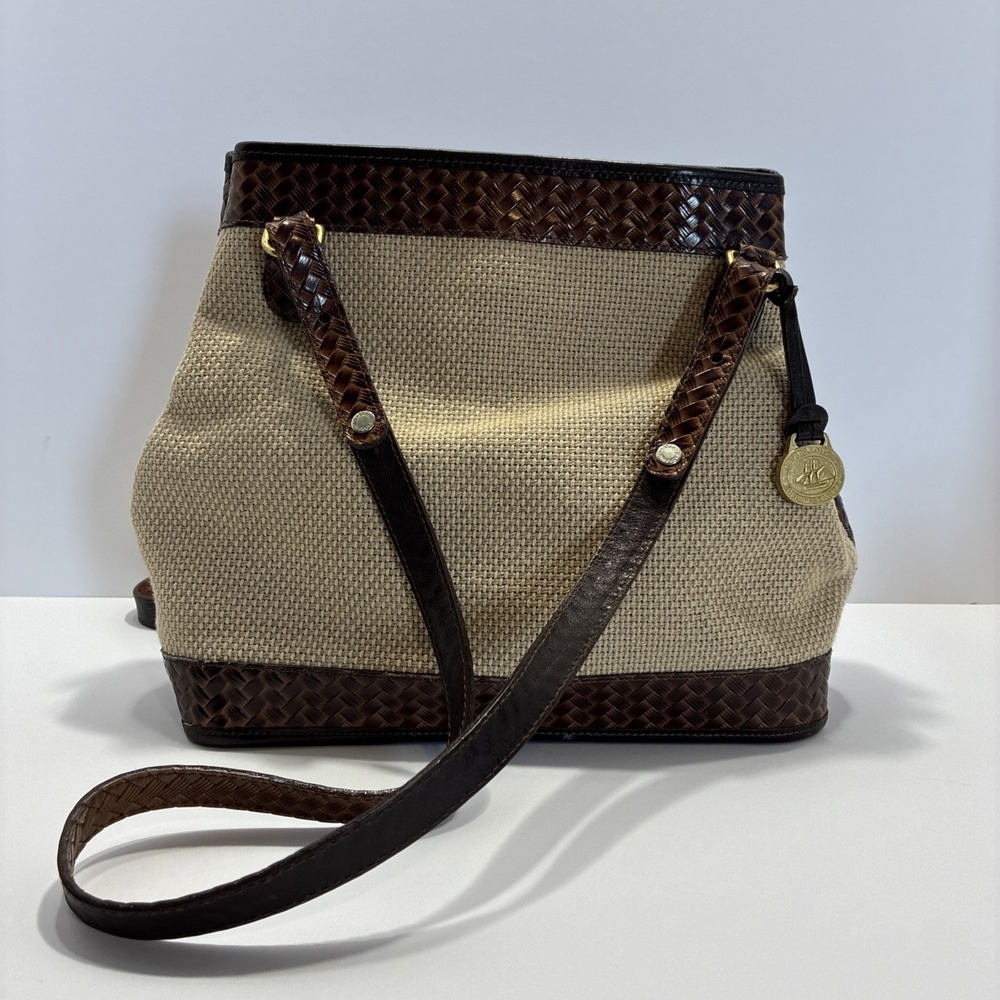 Purse Bag Brahmin Brown Basket Weave Design Fairhaven Mass. USA VTG Read